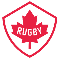 Rugby Canada logo featuring a red maple leaf with the word “Rugby” inside a red shield outline.