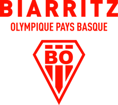 Biarritz Olympique Pays Basque rugby logo featuring bold red text and a red shield with BO initials.