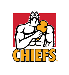 Waikato Chiefs Rugby logo featuring a muscular warrior holding a traditional weapon, with bold text "CHIEFS" below.