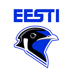 Estonia Rugby logo featuring the word “Eesti” above a stylized black and blue bird head design.