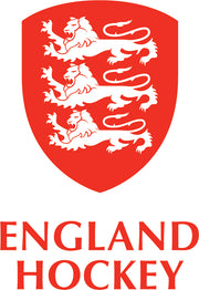 England Hockey logo featuring three white lions on a red shield above bold text.