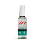 Opro mouthguard disinfectant spray bottle on a white background