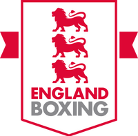 England Boxing logo featuring three red lions above bold red and grey text on a shield design.