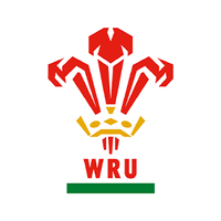Welsh Rugby Union (WRU) logo featuring a red and gold stylized feather design with WRU text beneath.