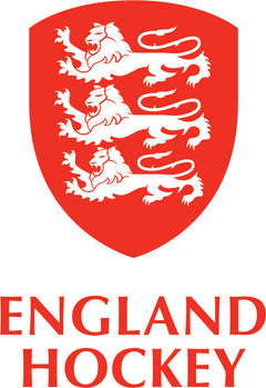 England Hockey logo featuring three white lions on a red shield above bold text.