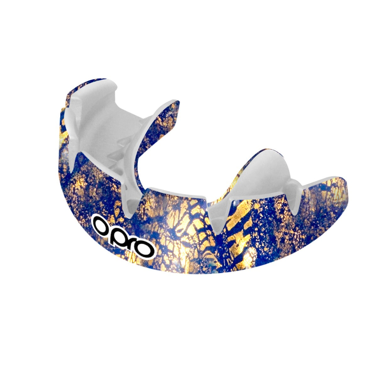 Instant Custom-Fit Enigma Gold and Blue Mouthguard for Braces